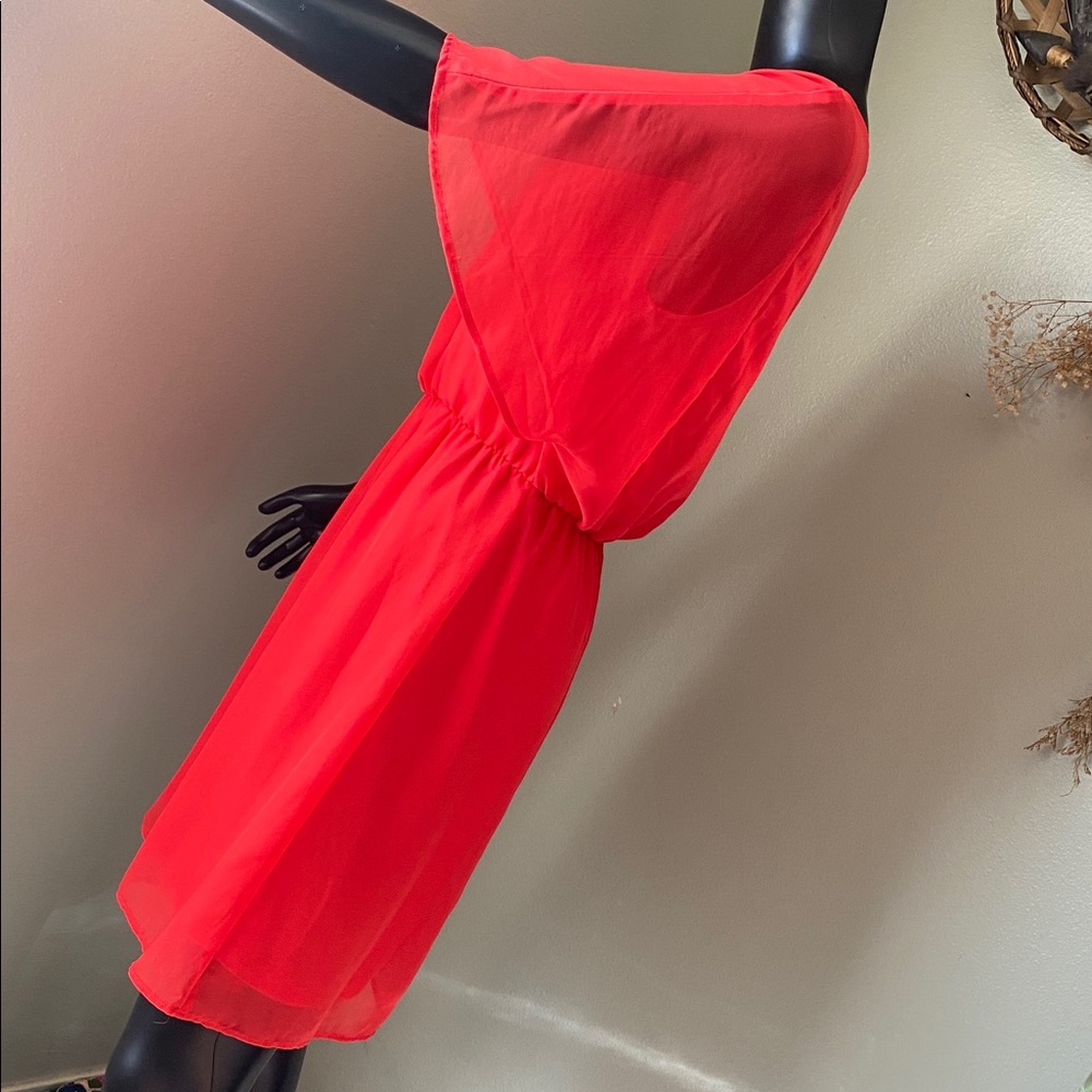 Charming Charlie Vibrant Coral Red Sheer Mini Dress NWTs - Picture 6 of 15
